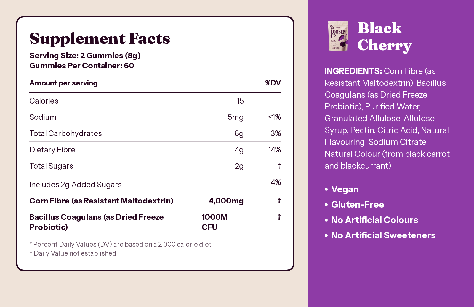 Supplement facts and ingredients